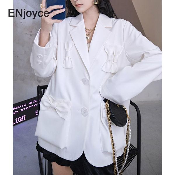 women's suits & blazers vintage bows decoration white suit blazer for women korean style fashion ladies long sleeve chic coats workwear, White;black
women's suits & blazers vintage bows decoration white suit blazer for women korean style fashion ladies long sleeve chic coats workwear, White;black