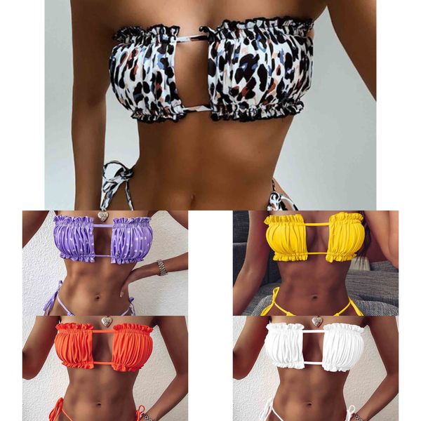 2021swimwear sets fashion womens leopard printing bikini swimsuits 2021 beach summer two piece bikinis solid colors with ruffle & strap, White;black