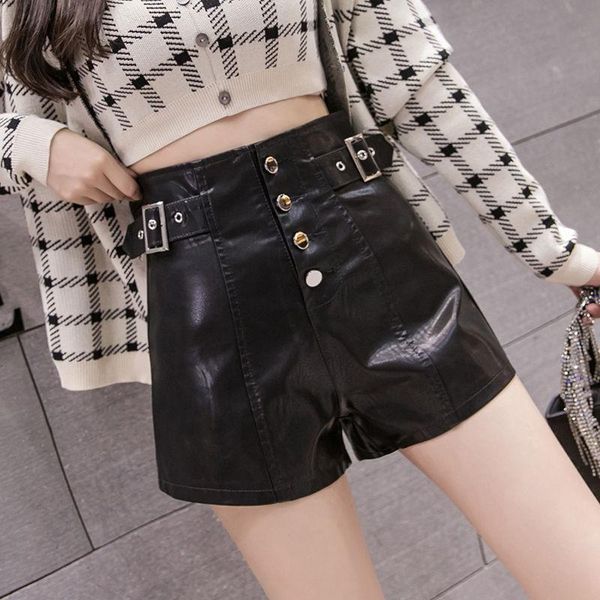 women's shorts 2021 women autumn winter elegant pu faux leather female sashes high waist wide leg lady casual buttons e309, White;black
women's shorts 2021 women autumn winter elegant pu faux leather female sashes high waist wide leg lady casual buttons e309, White;black