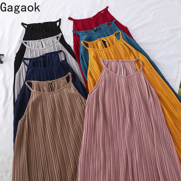 women beach style dress summer solid sleeveless halter mid-calf loose chic casual female fashion dresses 210531, Black;gray
women beach style dress summer solid sleeveless halter mid-calf loose chic casual female fashion dresses 210531, Black;gray