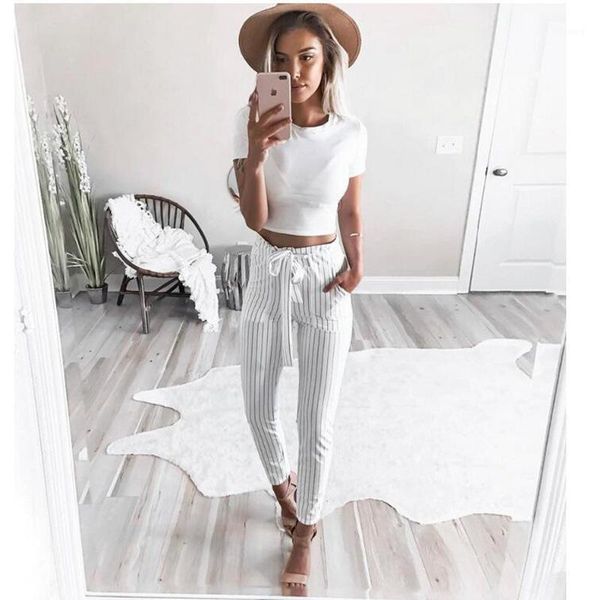 women's pants & capris casual frill waist stripe long slim pencil trousers with pocket, Black;white
women's pants & capris casual frill waist stripe long slim pencil trousers with pocket, Black;white