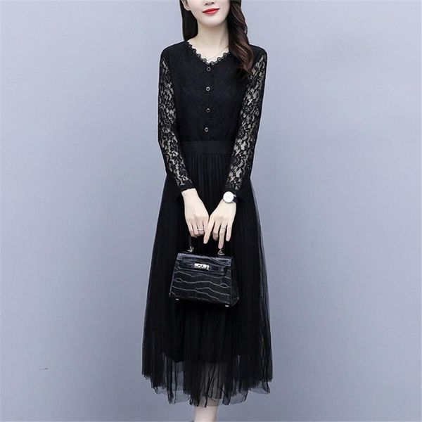 casual dresses autumn winter lace splice mesh dress women fashion pleated elegant bottoming party vestidos, Black;gray
casual dresses autumn winter lace splice mesh dress women fashion pleated elegant bottoming party vestidos, Black;gray