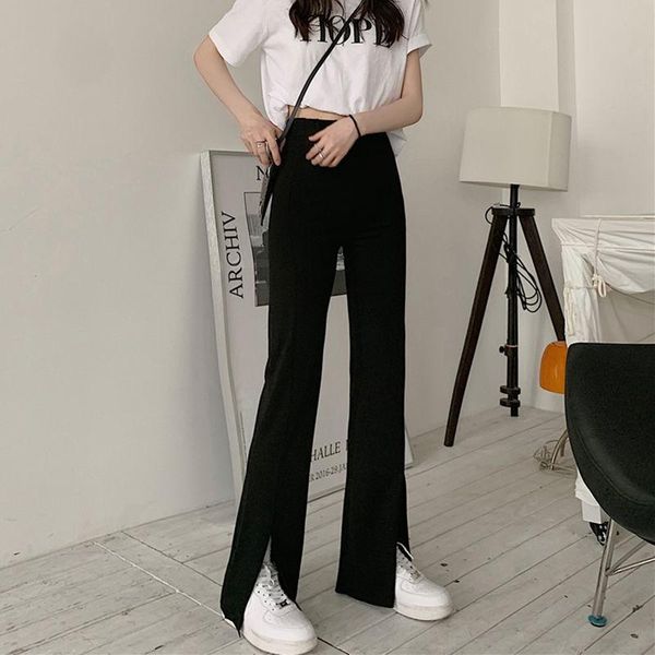 women's pants & capris straight trousers summer womens black elastic waist wide leg women front split high streetwear slim casual all, Black;white
women's pants & capris straight trousers summer womens black elastic waist wide leg women front split high streetwear slim casual all, Black;white
