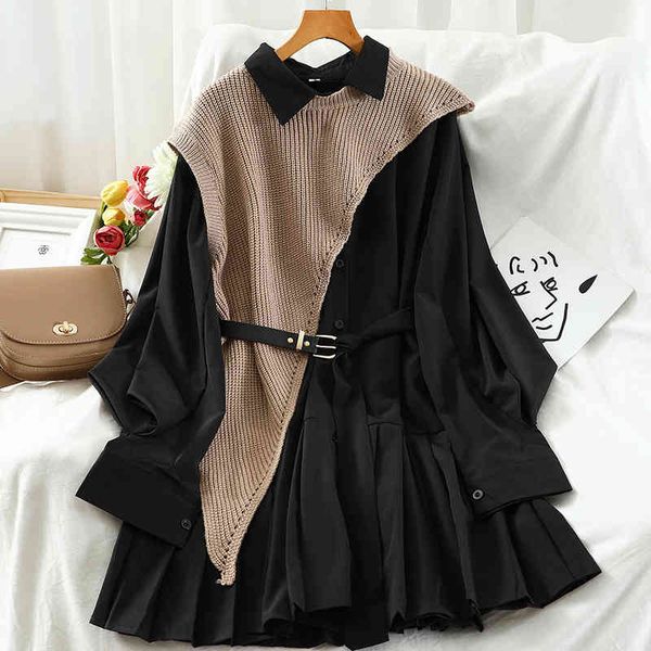sweet suit women japan single breasted turn-down collar pleated dress +irregular drawstring knitted vest two piece set pl548, Black;gray
sweet suit women japan single breasted turn-down collar pleated dress +irregular drawstring knitted vest two piece set pl548, Black;gray