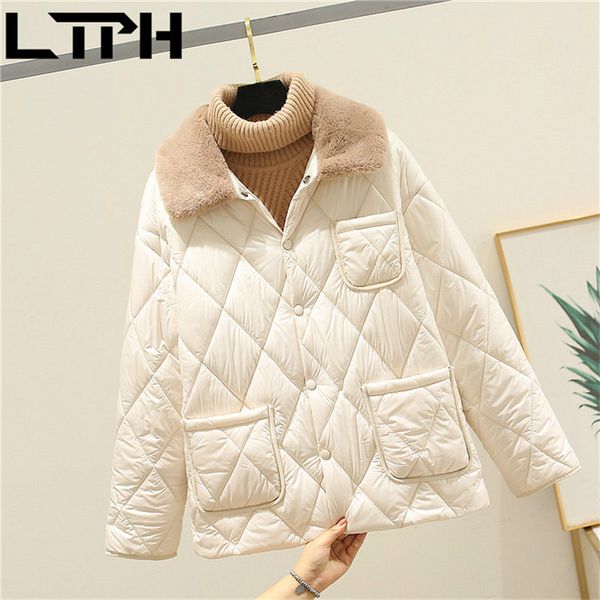 loose plush lapel woman parkas jacket argyle splicing thicken warm single breasted vintage outerwear spring autumn 210427, Black
loose plush lapel woman parkas jacket argyle splicing thicken warm single breasted vintage outerwear spring autumn 210427, Black