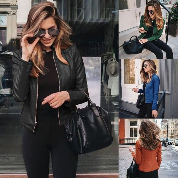 women's leather & faux 2021 solid color jacket women fashion pu zipper placket short slim slimming half high collar simple casual suit, Black
women's leather & faux 2021 solid color jacket women fashion pu zipper placket short slim slimming half high collar simple casual suit, Black