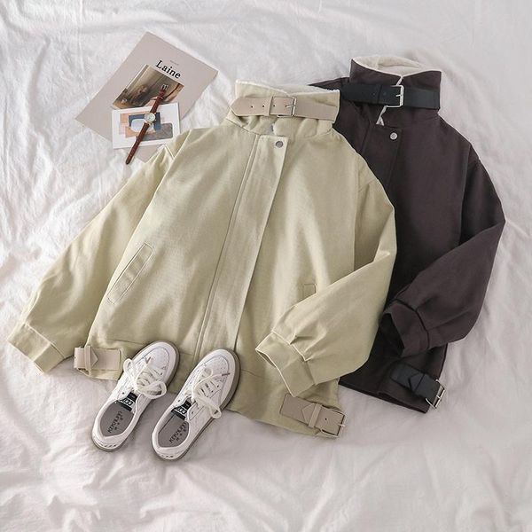 women's jackets korean chic safari style stand collar padded fall winter warm thicken lamb wool coat belt button oversize moto women, Black;brown
women's jackets korean chic safari style stand collar padded fall winter warm thicken lamb wool coat belt button oversize moto women, Black;brown