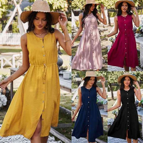 summer vintage beach midi dress womens solid sleeveless for sweet yellow casual female vestidos 210508, Black;gray
summer vintage beach midi dress womens solid sleeveless for sweet yellow casual female vestidos 210508, Black;gray