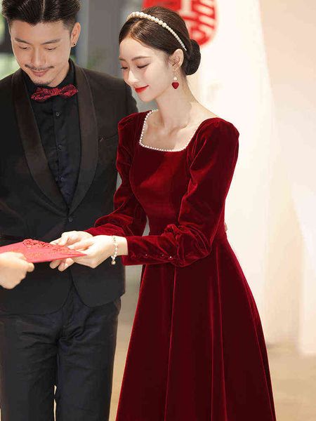 prom luxury boutique occasion dresses toast bride 2021 autumn winter red back door female engagement long sleeve veet, Black
prom luxury boutique occasion dresses toast bride 2021 autumn winter red back door female engagement long sleeve veet, Black