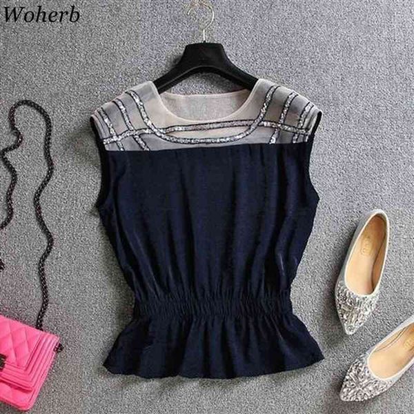summer sequined patchwork chiffon blouse women sleeveless mesh see through slim waist casual shirt ruffle blouses 210417, White
summer sequined patchwork chiffon blouse women sleeveless mesh see through slim waist casual shirt ruffle blouses 210417, White