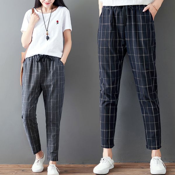 designs cotton and linen cropped pants female summer literary style elastic waistband lace-up plaid casual pants student loose l, Black;white
designs cotton and linen cropped pants female summer literary style elastic waistband lace-up plaid casual pants student loose l, Black;white