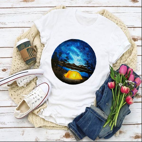 women womens t shirt graphic camper night star cartoon print lady summer clothes clothing tee female, White
women womens t shirt graphic camper night star cartoon print lady summer clothes clothing tee female, White