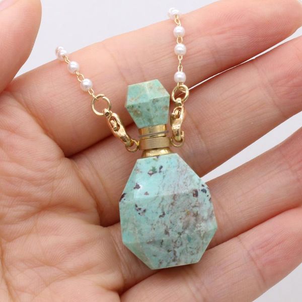 pendant necklaces natural stone turquoise perfume bottle necklace double hole essential oil for ladys, Silver
pendant necklaces natural stone turquoise perfume bottle necklace double hole essential oil for ladys, Silver