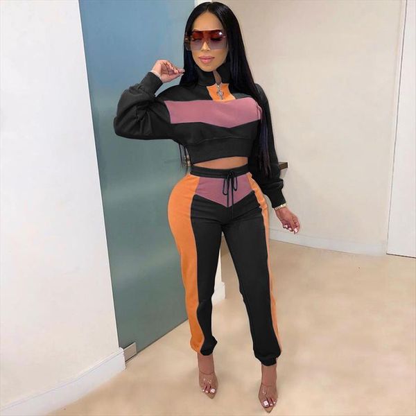 autumn and winter sports womens pants suit stitching color long sleeve zipper coat sweatpants two piece tracksuit for women, White
autumn and winter sports womens pants suit stitching color long sleeve zipper coat sweatpants two piece tracksuit for women, White