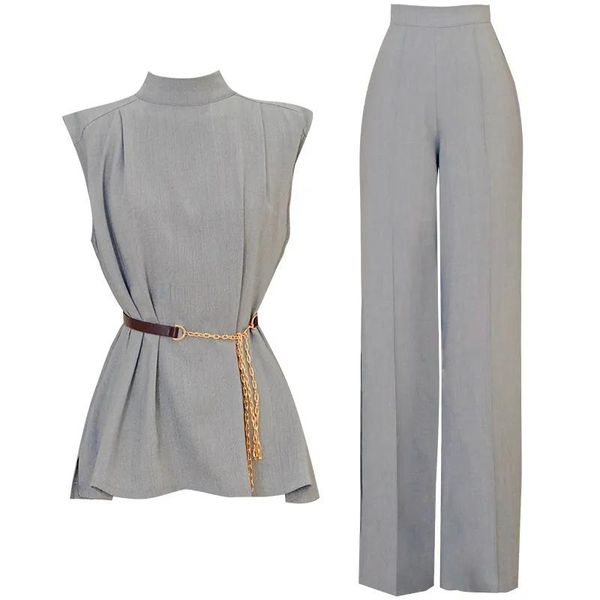 women's two piece pants hight quality summer sleeveless slim with sashes suits 2 pieces elegant lady split wide leg suit, White
women's two piece pants hight quality summer sleeveless slim with sashes suits 2 pieces elegant lady split wide leg suit, White