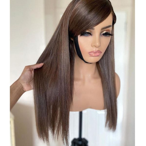 synthetic wigs deep part long silky straight ombre brown wig for women natural middle heat resistant fiber, Black