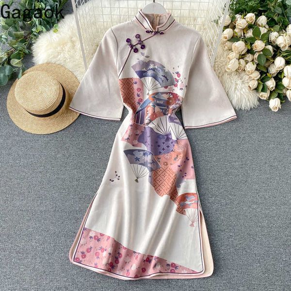 women chinese style dress early spring stand print button half knee-length flare sleeve slim female fashion dresses 210531, Black;gray
women chinese style dress early spring stand print button half knee-length flare sleeve slim female fashion dresses 210531, Black;gray