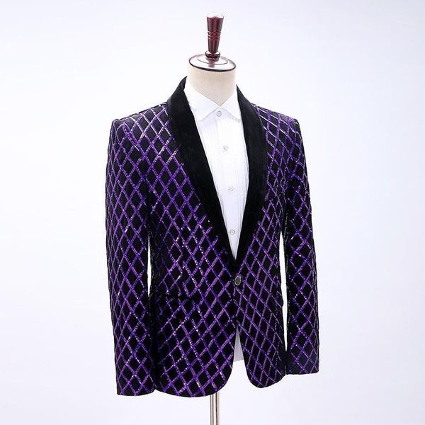 men's suits & blazers luxury mens sequined check pattern purple beading black tuxedo jacket/stage performance jacket/stuido/club/event, White;black
men's suits & blazers luxury mens sequined check pattern purple beading black tuxedo jacket/stage performance jacket/stuido/club/event, White;black