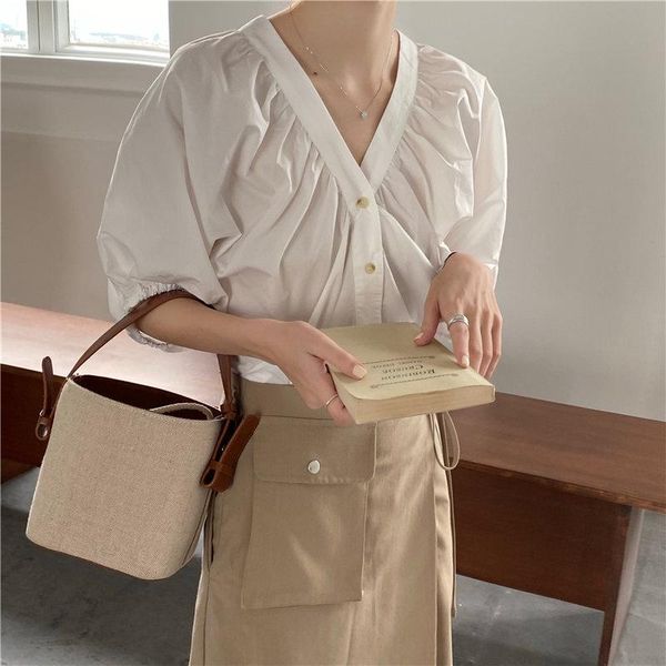 women's blouses & shirts summer solid v-neck loose leisure puff sleeves 2021 thin brief chic fashion all match women casual sweet, White
women's blouses & shirts summer solid v-neck loose leisure puff sleeves 2021 thin brief chic fashion all match women casual sweet, White