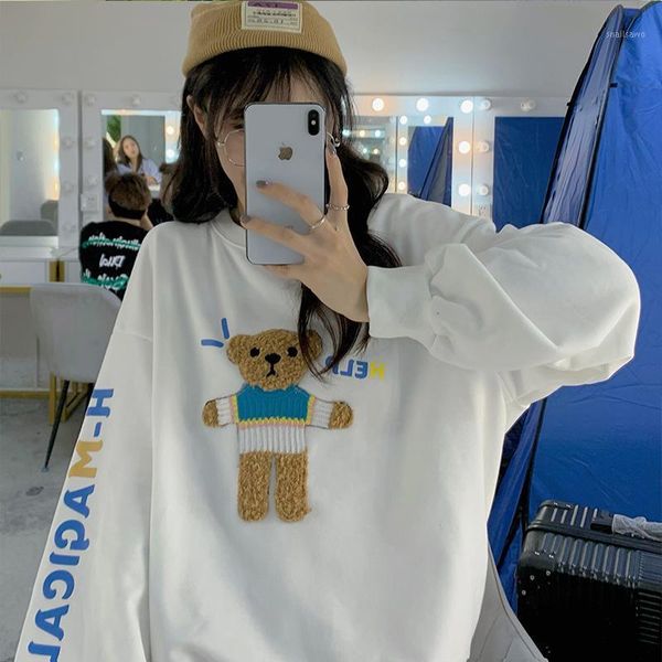 women's t-shirt real s korean three-dimensional bear embroidered loose, White
women's t-shirt real s korean three-dimensional bear embroidered loose, White