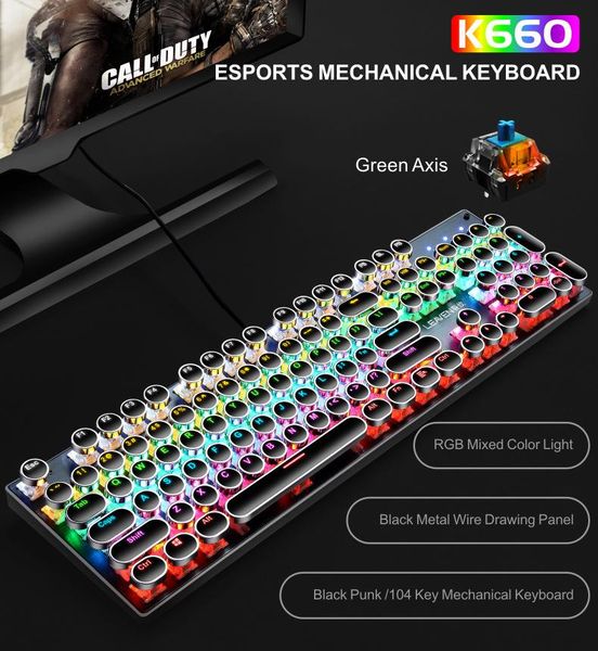 game mechanical keyboard punk keycap 104 keys computer laprussian english led backlit axis keyboards