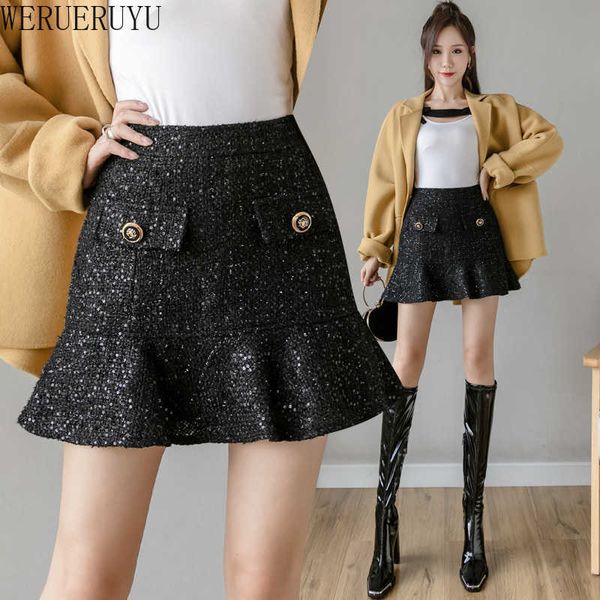 werueruyu plaid skirts women ruffle trumpet skirt chic elegant a-line high waist sweet korean style slim daily 210608, Black
werueruyu plaid skirts women ruffle trumpet skirt chic elegant a-line high waist sweet korean style slim daily 210608, Black