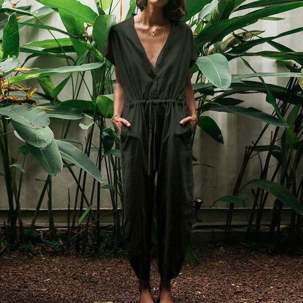 women's jumpsuits & rompers women's summer short sleeve casual drawstring work women solid turnip overalls female vintage long pla, Black;white
women's jumpsuits & rompers women's summer short sleeve casual drawstring work women solid turnip overalls female vintage long pla, Black;white