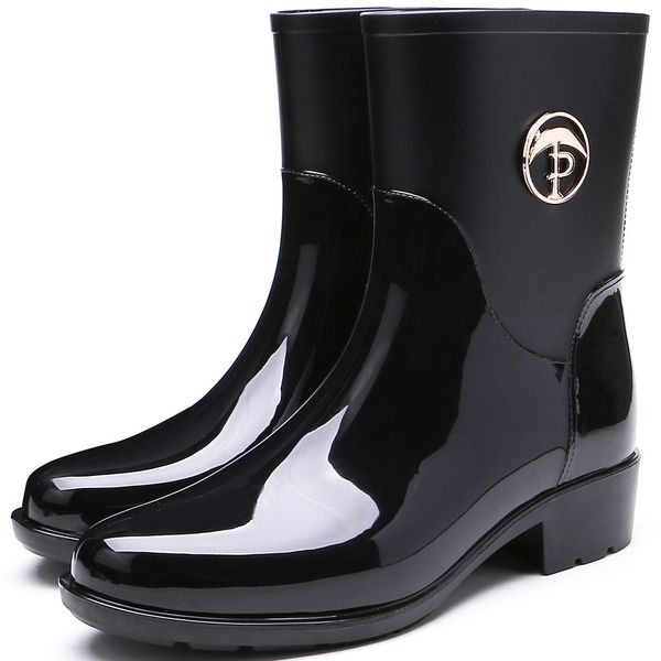 tongpu middle tube simple ol style women's boots rain shoes, Black;white