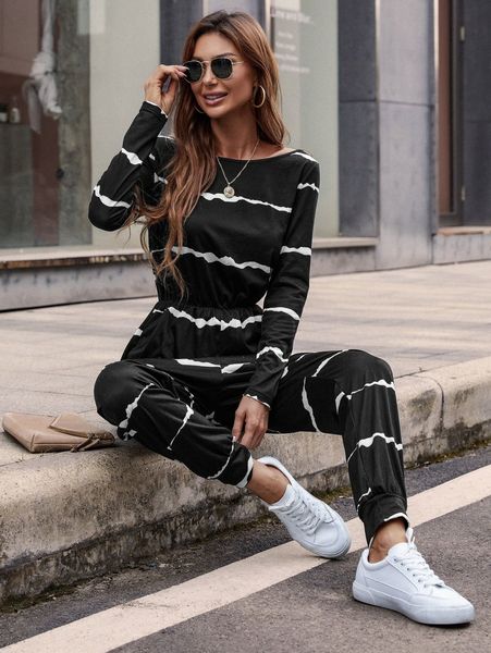 graphic print keyhole back jumpsuit u46c#, White