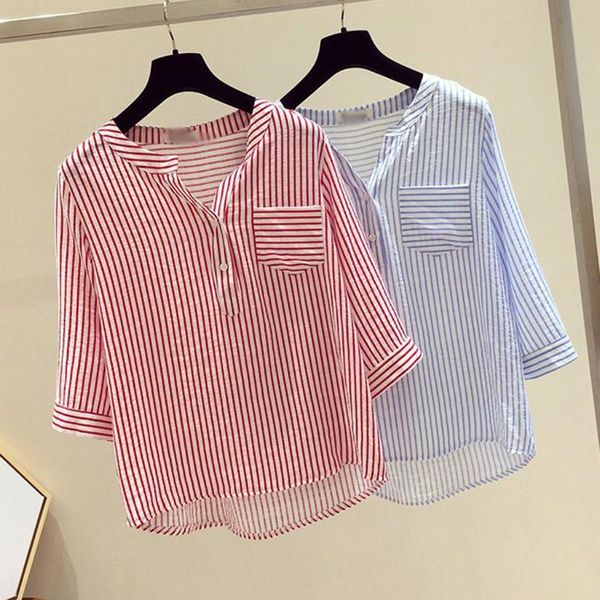 women's blouses & shirts women fashion leisure v-neck button stripe half sleeve shirt blouse vintage autumn striped casual classic, White
women's blouses & shirts women fashion leisure v-neck button stripe half sleeve shirt blouse vintage autumn striped casual classic, White