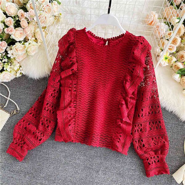 sweaters sweet lace hollow out shirt women casual o-neck long sleeve pink/red/white blouse female ruffle loose autumn blusas, White;black
sweaters sweet lace hollow out shirt women casual o-neck long sleeve pink/red/white blouse female ruffle loose autumn blusas, White;black