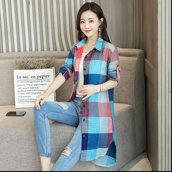 womens blouses women spring autumn plaid single casual shirts female lattice loose vintage blouse lady turn down collar z421, White
womens blouses women spring autumn plaid single casual shirts female lattice loose vintage blouse lady turn down collar z421, White