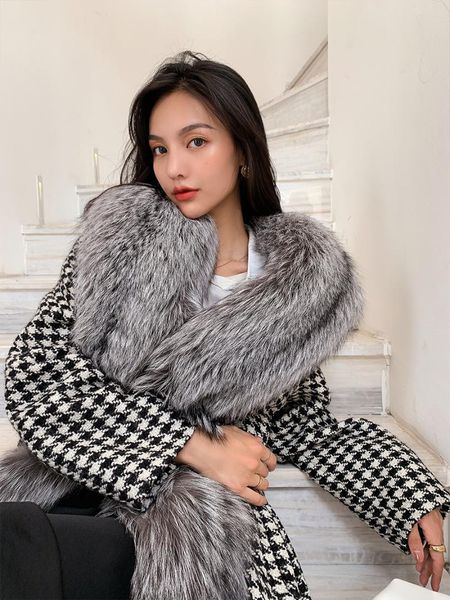 women's fur & faux dt030 winter 2021 x-long black white houndstooth coat fluffy natural collar women fashion outerwear wool jacket
women's fur & faux dt030 winter 2021 x-long black white houndstooth coat fluffy natural collar women fashion outerwear wool jacket