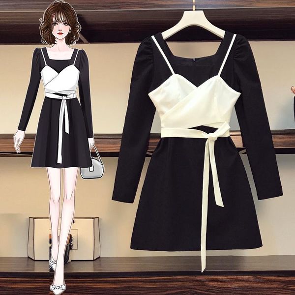casual dresses 2021 autumn korean version plus size two-piece dress square collar long sleeve french style thin strap suit, Black;gray
casual dresses 2021 autumn korean version plus size two-piece dress square collar long sleeve french style thin strap suit, Black;gray