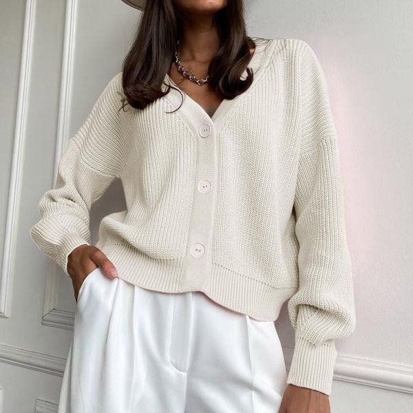 women's knits & tees 2021 women knitted cardigans sweater fashion autumn long sleeve loose coat casual button v neck solid color female, White
women's knits & tees 2021 women knitted cardigans sweater fashion autumn long sleeve loose coat casual button v neck solid color female, White