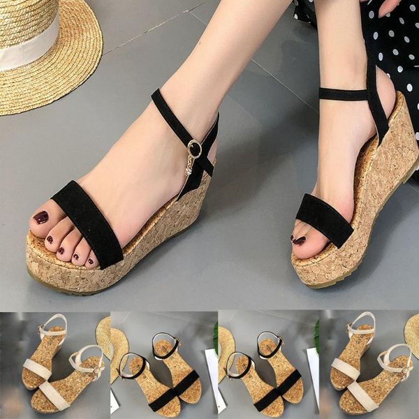 women sandals summer open toe breathable wedges high heels muffin buckle casual shoes female soft beach 50#, Black
women sandals summer open toe breathable wedges high heels muffin buckle casual shoes female soft beach 50#, Black