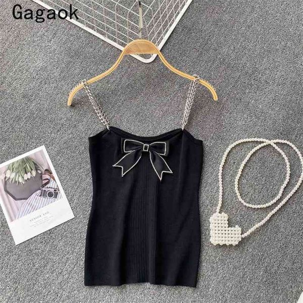 

crop women summer bow sleeveless sweetwear camis harajuku sweet fashion korean outwear wild camisole 210531, White
