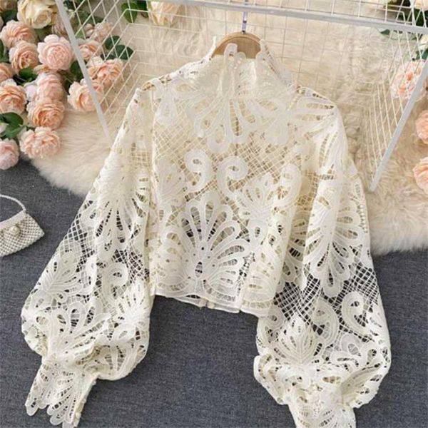 women's blouses & shirts thorn tree office lady lace floral 2021 hollow out spring summer lantern sleeve pullover elegant women slim, White
women's blouses & shirts thorn tree office lady lace floral 2021 hollow out spring summer lantern sleeve pullover elegant women slim, White