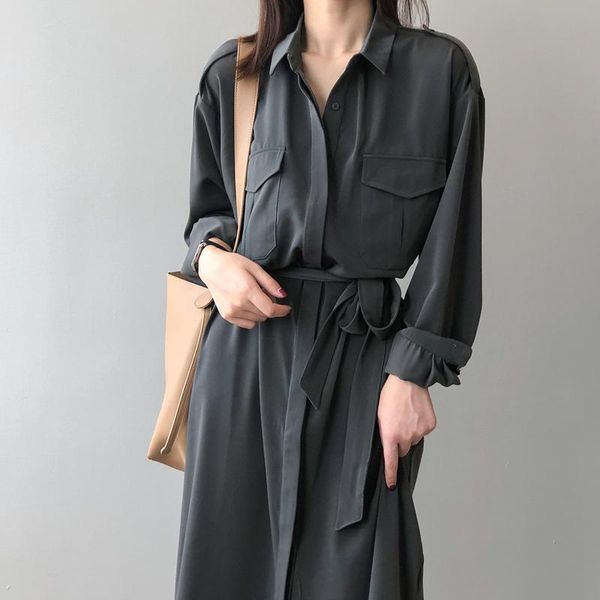casual dresses fashion spring autumn long sleeve dress elegant women lapel neck double pocket ladies shirt with sashes vestidos, Black;gray
casual dresses fashion spring autumn long sleeve dress elegant women lapel neck double pocket ladies shirt with sashes vestidos, Black;gray
