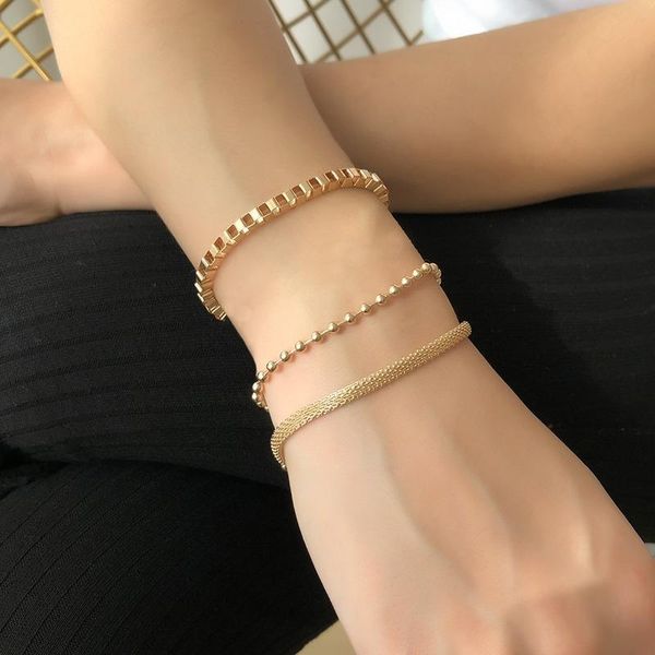 link, chain b1249 personalized metal bracelet women's simple cold wind bead three piece set, Black
link, chain b1249 personalized metal bracelet women's simple cold wind bead three piece set, Black