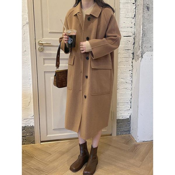 women's wool & blends jacket women coat camel woolen for autumn and winter loose overknee veste manteau femme, Black
women's wool & blends jacket women coat camel woolen for autumn and winter loose overknee veste manteau femme, Black