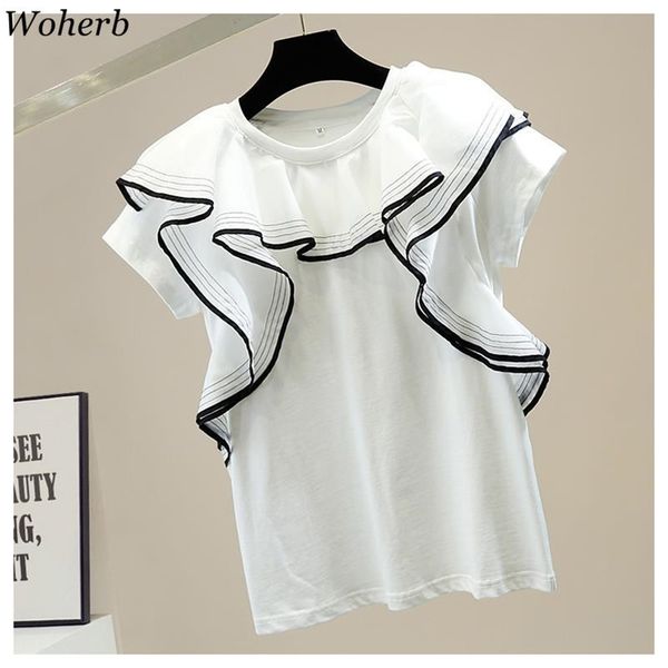 elegant casual solid ruffled t-shirt women summer all match korean chic tshirt female fashion lady tee shirts 210519, White
elegant casual solid ruffled t-shirt women summer all match korean chic tshirt female fashion lady tee shirts 210519, White