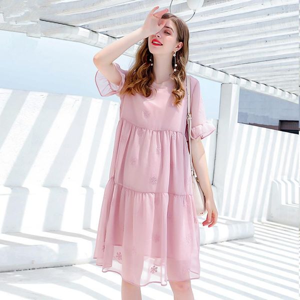 maternity dresses pregnant women chiffon dress women's summer net red skirt thin loose mom, White
maternity dresses pregnant women chiffon dress women's summer net red skirt thin loose mom, White
