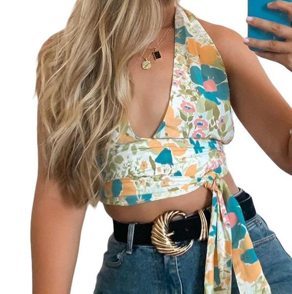 women's tanks & camis women halter tank deep v neck sleeveless self tie backless floral print ruched camisole, White
women's tanks & camis women halter tank deep v neck sleeveless self tie backless floral print ruched camisole, White