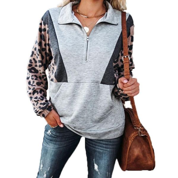 women's leopard print patchwork sweatshirts autumn female turn-down collar long sleeve pocket loose zip pullover hoodies &, Black
women's leopard print patchwork sweatshirts autumn female turn-down collar long sleeve pocket loose zip pullover hoodies &, Black