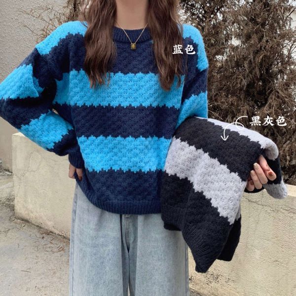 sweater autumn and winter loose thin stripe inside outside long sleeve top, White;black
sweater autumn and winter loose thin stripe inside outside long sleeve top, White;black