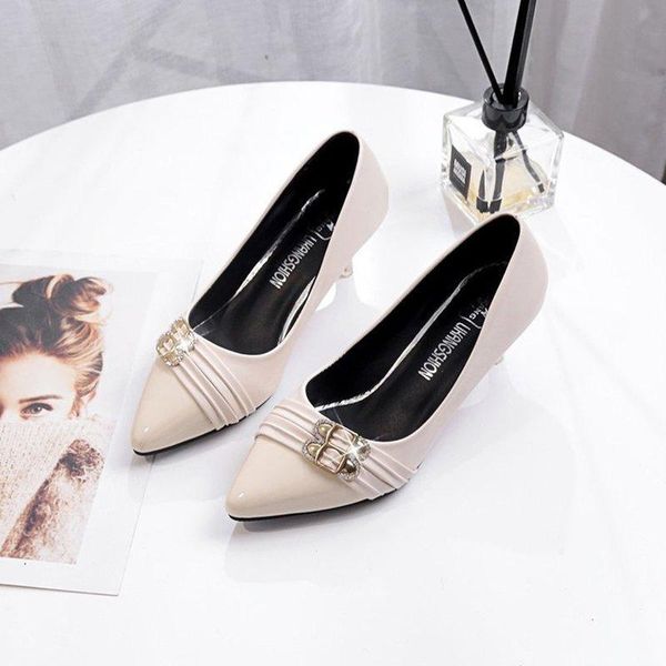 dress shoes female single with metal head slip black thick high heel ol work fashion professional shallow mouth u14-63