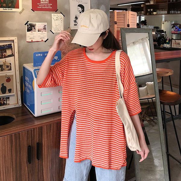 women's t-shirt spring loose o-neck half sleeve casual t shirt women striped knitting long female slit chic lady all-match shirts, White
women's t-shirt spring loose o-neck half sleeve casual t shirt women striped knitting long female slit chic lady all-match shirts, White
