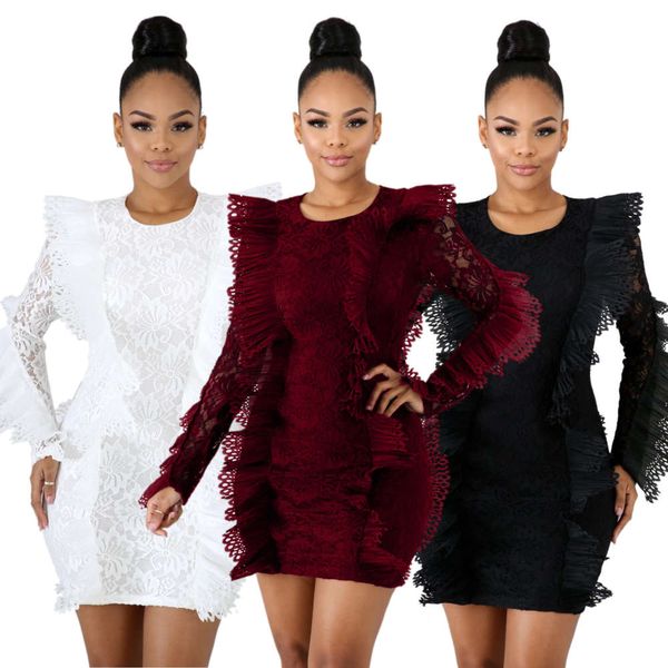 lace ruffle hip wrap, White;black
