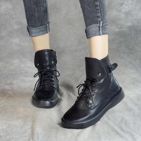 boots autumn single leather for women retro casual winter cotton with soft flat heels, Black
boots autumn single leather for women retro casual winter cotton with soft flat heels, Black